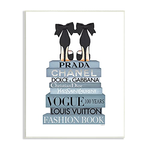 Image of 'Black Bow Shoes Tall Fashion Glam Bookstack'| Wall Plaque Art | Stupell Industries | 10 x 15 Inches, Easy to Hang and Sturdy, Made in USA, by Amanda Greenwood