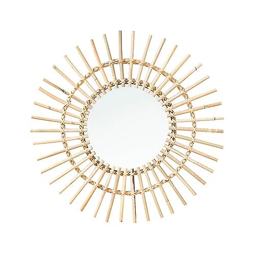 SiHmai Espelho de parede redondo de ratan, decoração de arte criativa artesanal espelho de maquilhagem, acessórios fotográficos, para escritório doméstico, sala de estar, corredor, B, 50 * 50 cm