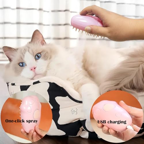 Image of Steam Brush for Cats, Spray Comb Mist Brush, Rechargeable Steam Pet Brush for Dogs and Cats, Self-Cleaning 3-in-1 Cat Hair Brush with Steam for Long and Short Hair for Cats and Dogs (pink)