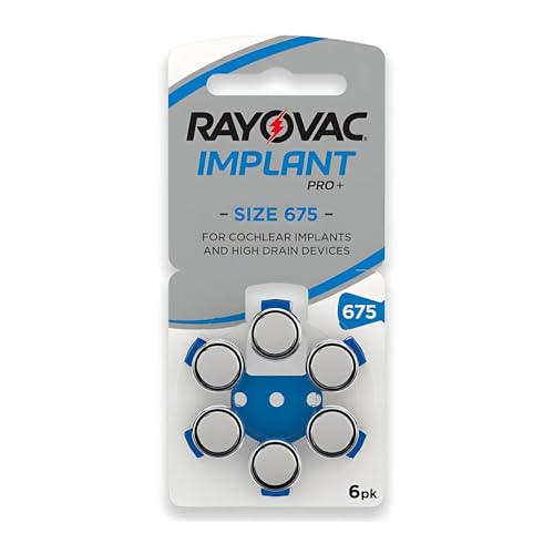 Pack de 60 pilas Rayovac Implant Pro Plus para audífonos, tamaño 675