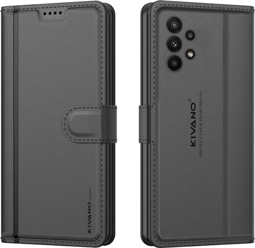 Image of KIVANO LUXE Compatible for Samsung Galaxy A73 5G Luxury Handmade Leather Magnetic Flip Folio Case | Card Holder & Kickstand | Slim Protective Cover | Unisex - Black