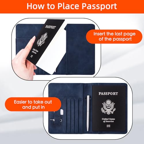 Image of WALNEW Passport Holder for Travel, RFID Passport Cover Wallet for Women Men, PU Leather Passport Book Card Holder Case with Pen, Travelling Essentials for Flying