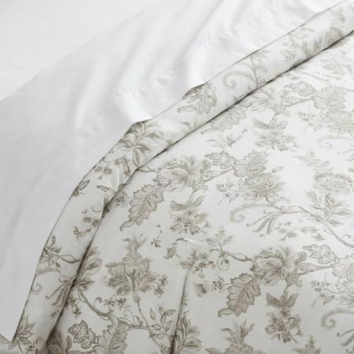 Image of Martha Stewart - Twin Comforter Set, Smooth Sateen Front with Subtle Sheen & Lightweight Cotton Percale Reverse, 2 Piece Bed Set with Matching Pillowcase (Avery Floral Grey)