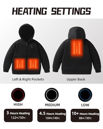 Kids Heated Hoodie Sweatshirt,heated jacket Full-Zip for child with 5V Battery Pack2