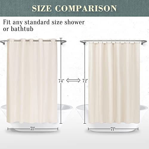 Image of No Hook PEVA Shower Curtain or Liner - 8G Heavy Duty Beige Bathroom Shower Curtain No Hooks Required, Waterproof Plastic & PVC Free, Standard Size 71 x 74, Beige