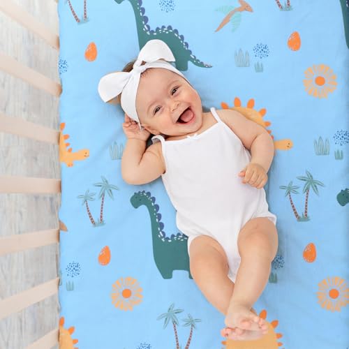 Image of UOMNY Crib Sheet, Dinosaur Crib Sheets Baby Sheet for Standard Crib and Toddler Mattresses Nursery Bedding Sheet Crib Mattress Sheets for Boys and Girls 1 Pack Toddler Sheet