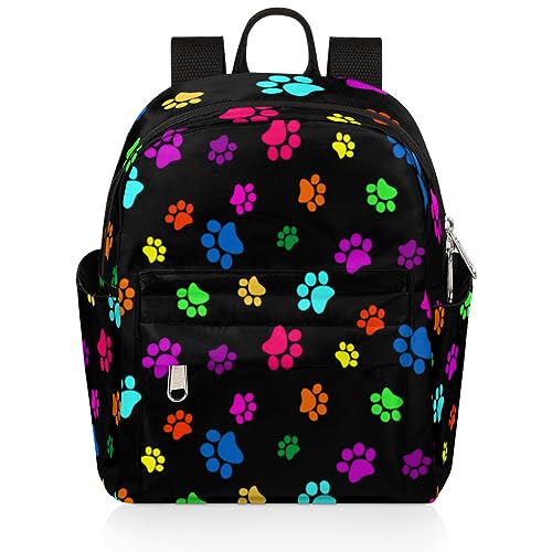 Mini Backpack Purse for Women Girls, Colorful Dog Cat Paw Print Small Backpack Paw Print Lightweight Casual Travel Bag Daypack for Teens Kids School Adult