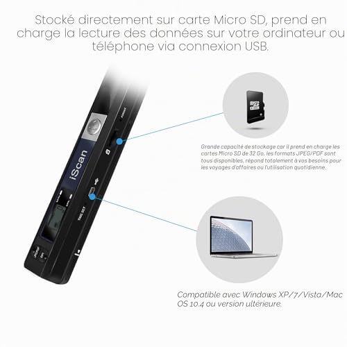 Scanner de documents portable USB A4 900DPI couleur avec carte 16 Go