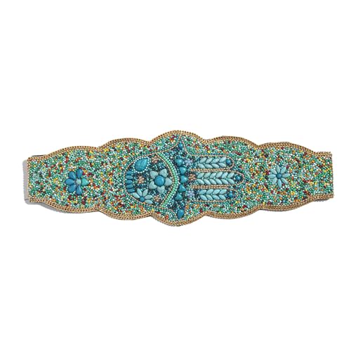 Jwthee Ceintures bohème pour robes de femme, ceinture élastique bohème pour femme, ceinture ethnique à fleurs et perles, ceinture vintage extensible, chaîne de taille large, ceinture extensible
