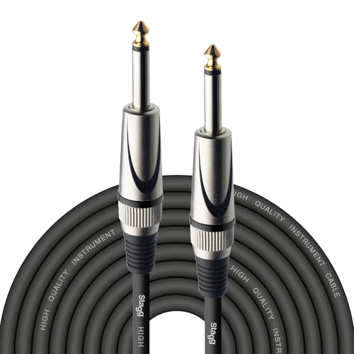 Stagg Deluxe Instrument Cable, 1/4 6.35mm Jack To Jack, Heavy-Duty Connectors, 10 Metres / 33 Feet, Black