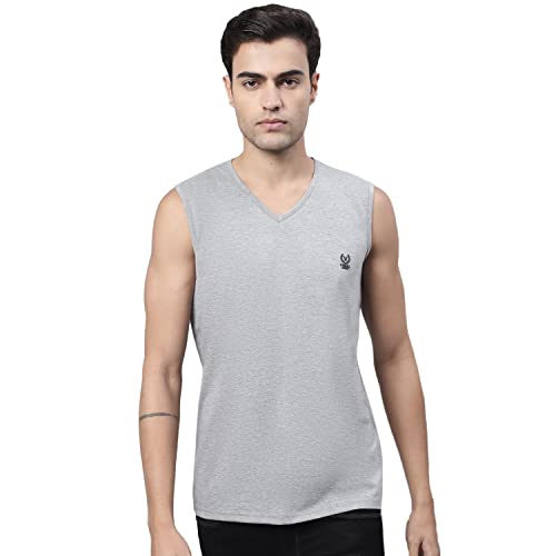 Image of Mack Jonney Regular Fit Cotton Solid Gym Vest for Men (Pack of 2)-V SL BLK L.GRY 02-P