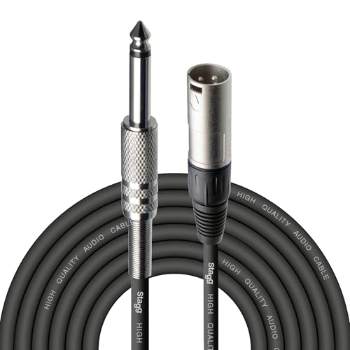 Stagg Cable XLR a conector macho desequilibrado para conectar la guitarra a una caja DI, efectos, etc. o para conectarla directamente a una mesa de mezclas, negro, 6 m