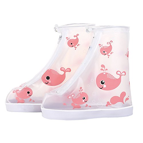 Preisvergleich Produktbild Kumkey Wasserdicht Regenschuhe Kinder Regen Überziehschuhe Schuhüberzieher Wasserabweisend Schuhüberzug Für Spazieren Gehen Wandern Radfahrer ,GEH zur Schule, Regenjacke für die Schuhe (Rosa Wal, S)