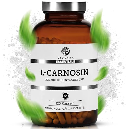 QIDOSHA L-Carnosin Kapseln hochdosiert 120 Stk im Apothekerglas 1000mg/Tagesportion vegan deutsche Fertigung jede Charge laborgeprüft