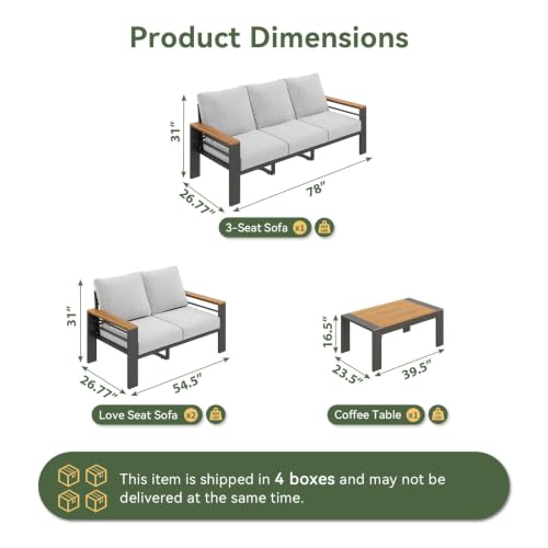 Image of Aoxun Patio Furniture Set, 7 Piece Aluminum Patio Sets With 5 inch Thicken & Washable Cushion, Waterproof Outdoor Furniture With Coffee Table, Outdoor Couch Sectional For Backyard, Porch And Garden (Grey)