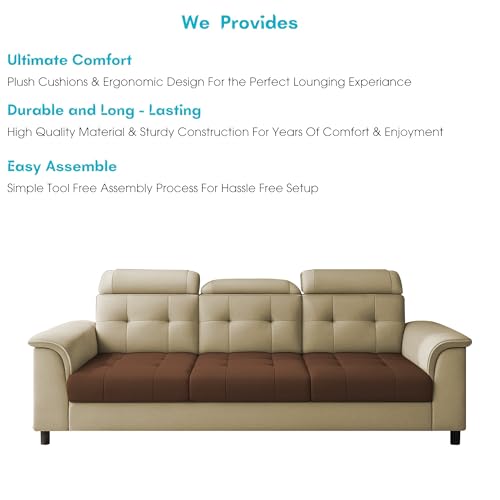 Image of Casaliving Ella 3 Seater Sofa Set for Living Room (Cream Brown Colour Fabric) Premium Fabric Sofa