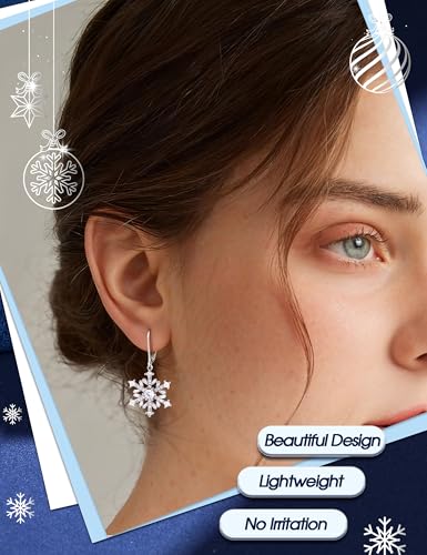 Boucles d'oreilles flocon de neige argent 925 et zircone