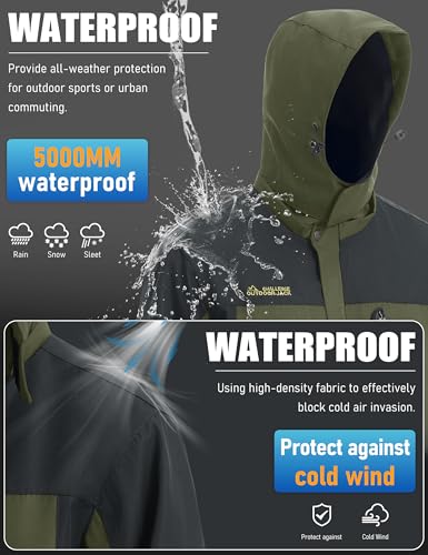Image of MAGCOMSEN Men's Hooded Windproof Water Resistant Rain Jacket Windbreaker 5 Pockets for Hiking,Fishing,Runing