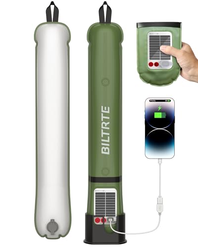 24 Inflatable Solar Camping Lantern Magnetic LED Tube Light with USB-C 4000mAh Phone Charger IP66 Waterproof TPU Tent Light for Hurricane Emergency Backpacking & Off-Grid Survival (Green)