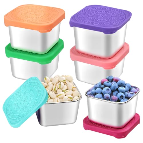 Image of HTEVW 6 Pack Stainless Steel Snack Containers for Kids, 6 oz Toddler Snack Containers with Silicone Lids, Reusable Leak Resistant Food Containers for School Lunch, Daycare, Travel & Portion Control