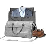 STOVER Bolsa de viaje grande 2 en 1, equipaje de mano convertible para hombres y mujeres, trajes colgantes, vestidos, ropa, compartimento para zapatos, bolsa de fin de semana, Piel sintética - Gris