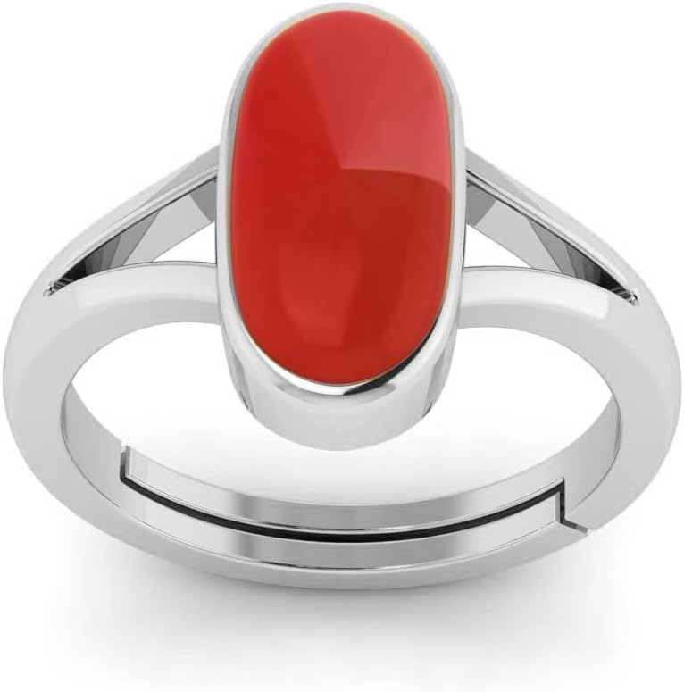 7.50 Carat Certified Natural Red Coral Moonga Capsul Astrological Purpose adjustable Ring Metal Pure 925 Sterling Silver For Women's