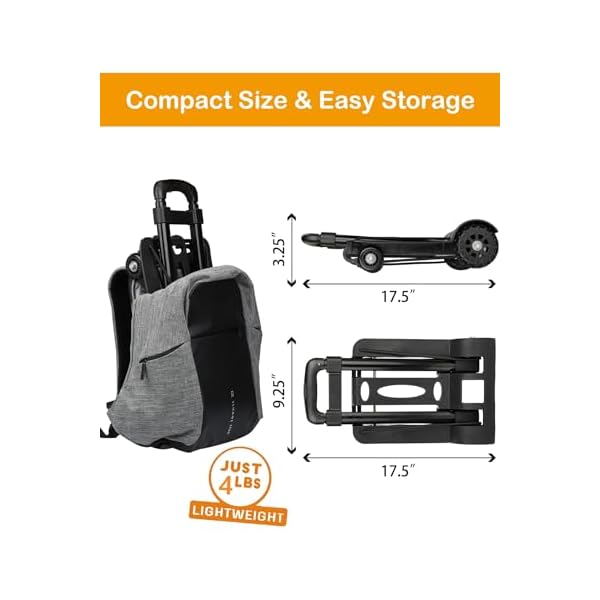 WONSEFOO Gepäckwagen, 50Kg/110Lbs Faltbarer Transportkarren Handwagen, Leichtgewichtiger Transportkarre, Komfortable & klappbare, für Getränkekisten, Blumenkübel,Geschäftsreise, Schwarz, M – Bild 6
