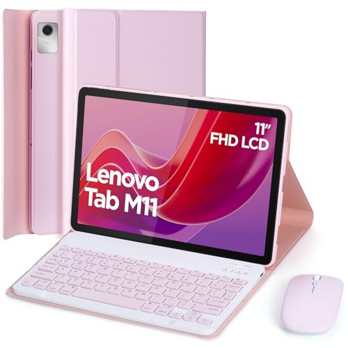 EHLCYS Keyboard Case for Lenovo Tab M11 11-calowy model 2024 (TB330FU/TB330XU) z myszką, odłączaną bezprzewodową klawiaturą Bluetooth, ultracienkie etui,Pink