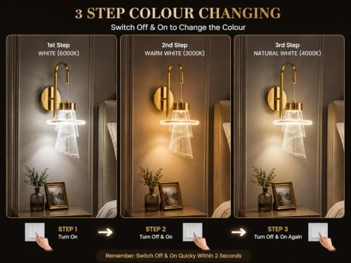 Image of FILLISKA Luxurious LED Wall Lamp for Home with Adjustable Colour Changing Function(1 Year Warranty) (French Gold-A043)