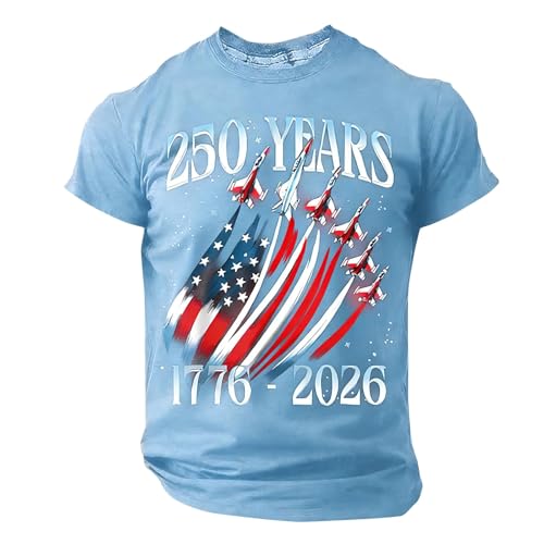 Camiseta patriótica para hombre | Camiseta deportiva informal de manga corta con la bandera estadounidense para eventos de Estados Unidos, azul claro, XXL