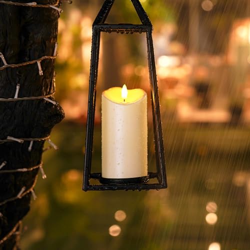 Image of Homemory Outdoor Waterproof Flameless Candles, LED Candles, Battery Operated Candles with Remote and Timers, Electric Fake Plastic Pillar Candles, Dark Ivory, D3 H4 5 inch 6 inch 8 inch 8 inch, Set of 5