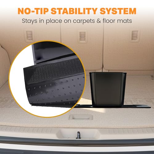 Image of Car Trash Can with Stability Wings - Leakproof Portable Garbage Bin for Fabric & Rubber Mats - Compact Durable Plastic Auto Organizer for Cars, SUVs, Trucks (Black with Flap, Small)
