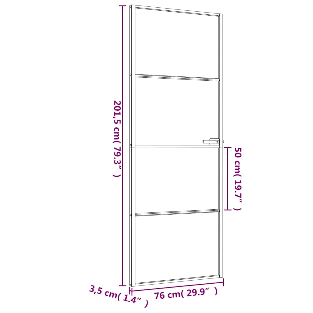 vidaXL Puerta Interior Delgada, Puerta de Panel, Panel de Privacidad, Puerta Decorativa para Dormitorio Baño, Vidrio y Aluminio Negra