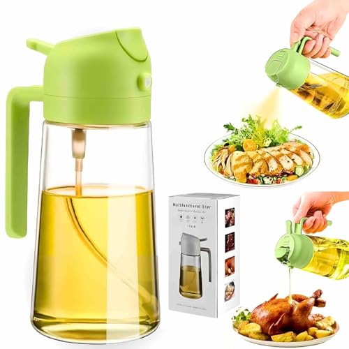 Image of 2 in 1 Oil Sprayer and Dispenser Glass Bottle with Leak Proof Seal for Cooking, 500ml Capacity, Pour and Spray Function for Kitchen, Air Fryer, Salad, BBQ