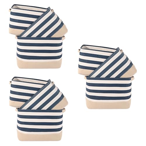 Image of Kuber Industries (Set of 9) Foldable Cosmetic & Skincare Dressing Table Organizer | Space-Saving Storage Boxes for Makeup Items /Hair Gadgets & Jewellery Holder | GM-30-BLU | White & Blue Stripe