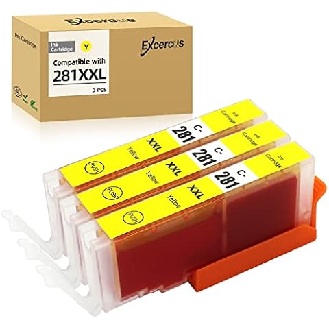EXCERCUS Replacement for Canon CLI-281 CLI-281 XXL Yellow Compatible Ink Cartridges Use for PIXMA TS9120 TR7520 TR8520 TS6120 TS6220 TS8120 TS8220 TS9520 TS6320 TS9521C (3X 281XXL Yellow) Cover