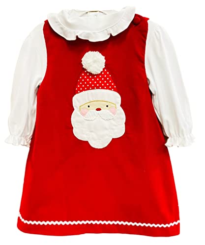 Petit ami Baby Girl's Holiday Christmas Dress -Precious red Corduroy Holiday Santa Dress. Dress has 3D Santa face and Long Sleeve Ruffle Turtleneck. (3T, Santa-Dress-with-Mock-Turtleneck)