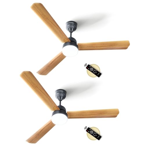 Image of LONGWAY Luminair Max 1200 mm BLDC Ceiling Fan with Remote Control & LED Light | BEE 5 Star Rated Energy Efficient | Ultra High Speed 3 Blade | 5 Years Warranty (Golden Birch, Pack of 2)