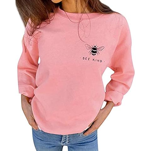 Women's Bee Kind Saying Graphic Sweatshirts Ladies Inspirational Teacher Fall Casual Pullover Tops, Pink, Large Cover
