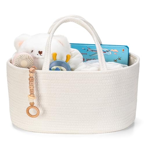 Image of Diaper Caddy Organizer, Empty Gift Basket for Newborn Essentials, Baby Storage Basket, Stylish Gift Bag for Baby Shower, Boys and Girls - Large, Off White