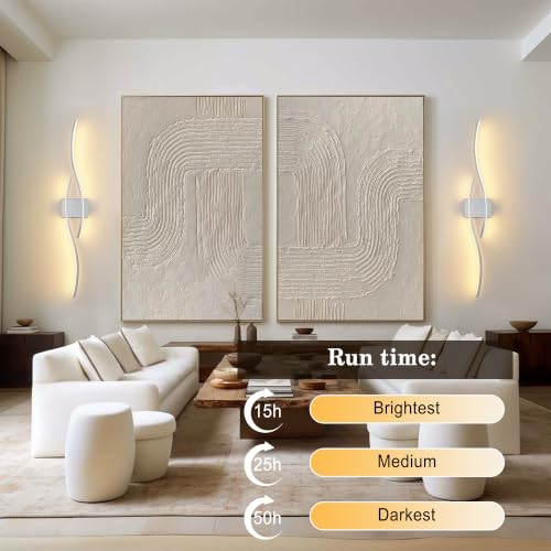 Image of KARTOOSH Wireless Wall Sconces Set of 2, Dimmable LED Sconce with Remote | Battery Operated Wall Sconce with 3 CCT Night-Light Timer Memory Modern Wall Sconces for Living Room, Hallway, Bedroom