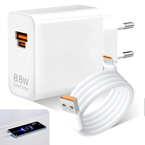 88W SuperCharge Caricabatterie Rapido per Huawei Honor 200 Lite, 2 Porte USB C con 88W PD Caricatore con Cavo Type-C 6A 1M per Honor 90, 70 Lite, Magic6, 7, 5 Lite, X8b, X9b, Mate 60