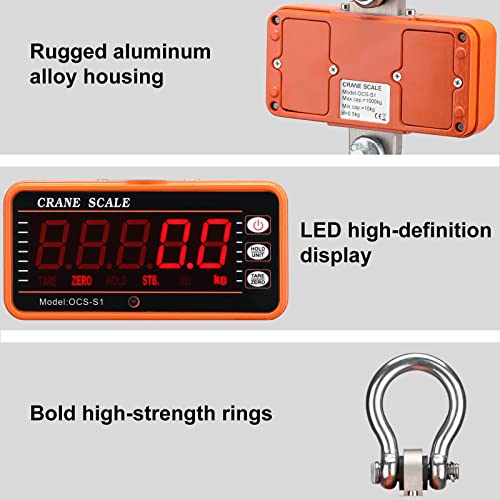 Reshy Digital Crane Scale 2000Lb/1000Kg Digital Hanging Scale Industrial Heavy Duty Crane Scale With Remote For Farm,Factory,Construction,Hunting (Orange) #TOP3