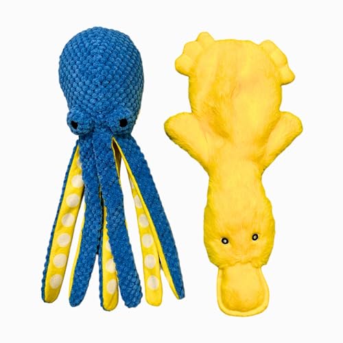 Duck and Octopus Dog Toy Set  Crinkle Squeaky Plush No Stuffing Interactive Calm Fun Cuddle Play  Large Medium Small Dogs and Puppy  Audible Stimulation  Bright Colors  Cucciolini Doodles Duck and octopus dog toy set  crinkle squeaky plush no stuffing interactive calm fun cuddle play  large medium small dogs and puppy  audible stimulation  bright colors   cucciolini doodles