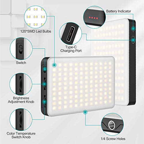 Vijim Vl120 Led Video Light On Camera, Mini Rechargeable 120 Led Photography Lighting Fill Lamp 3200K-6500K Bi-Color Dimmable, Cri95+, Built-In 3100Mah Battery For Canon Nikon Sony Dslr Cameras #TOP3