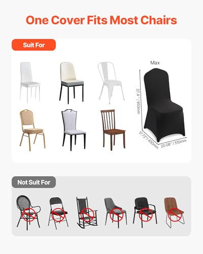 Image of VEVOR Chair Covers, Polyester Spandex Chair Cover, Stretch Slipcovers for Wedding Party Dining Banquet Flat-Front Chair Covers (Black-a, 100PCS)