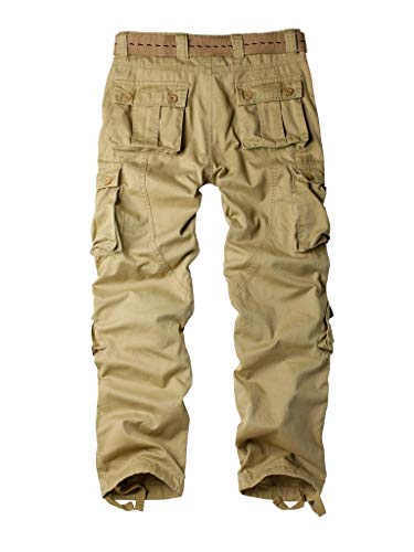 Trgpsg Men's Wild Cargo Pants, Camo Pants Cotton Casual Work Hiking Pants With 8 Pockets(No Belt) 5337 Khaki 44 #TOP1