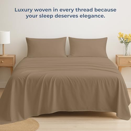 Image of Royale Linens 100% Organic Cotton Twin XL Flat Sheet Only - Super Soft - Percale Top Sheets - Twin XL Flat Sheet Sold Separately - Breathable, Cool & Crisp Sheets Only (66 inch x 102 inch, Chocolate)