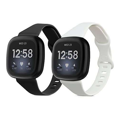 2x 対応: Fitbit Versa 4 / Sense 2 / Versa 3 / Sense バンド - 交換ベルト シリコン サイズL 17.2 - 23.8 cm 黒色 / 白色