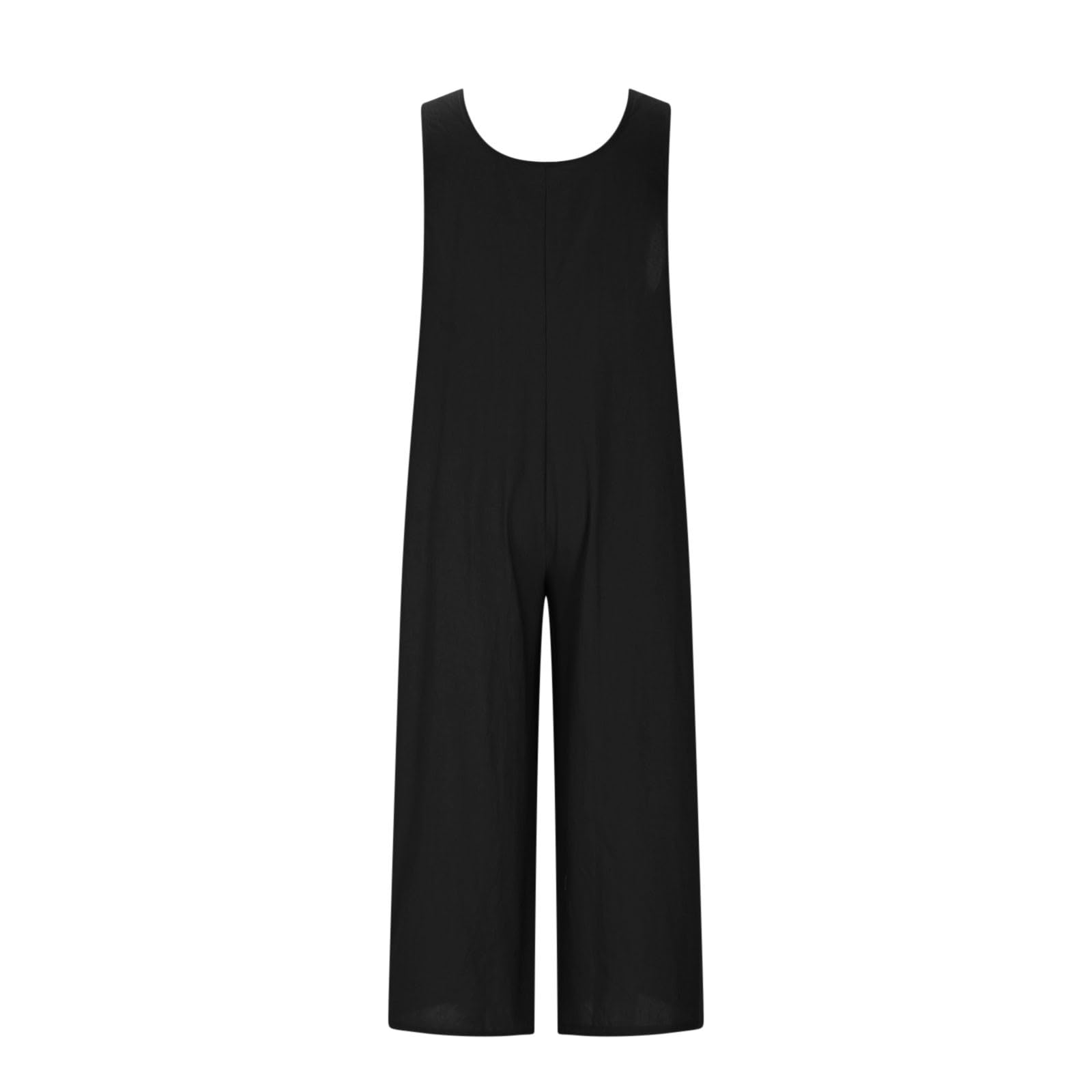 HAOLEI Mono Mujer Verano de Algodón y Lino Mono de Pierna Ancha con Bolsillos para Mujer Casual Overol de Verano Color Sólido Sin Mangas Pantalón Rompers Largo Verano de Tirantes Suelto Peto Overol